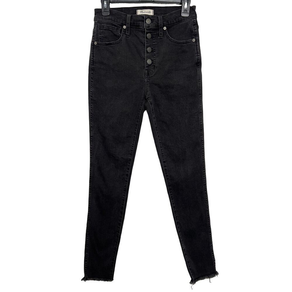 Madewell 10" High-Rise Skinny Jeans in Berkeley Black Women's 27 Tall Button Fly - Picture 2 of 9